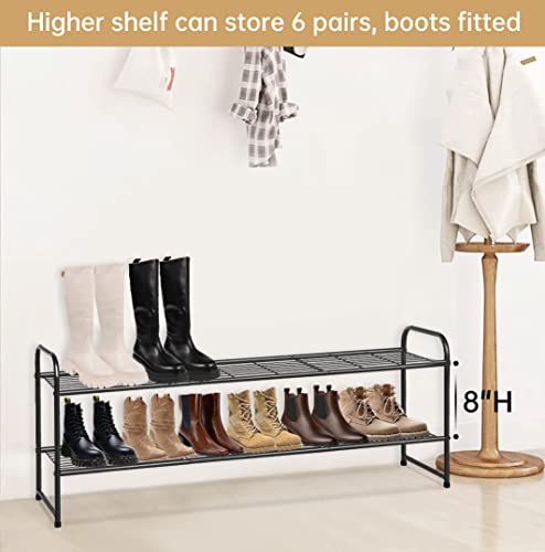KEETDY 3-Tier Long Shoe Rack for Closet Metal Shoe Organizer for Entryway, Wide Stackable Shoe Storage Shelf with Sturdy Wire Grid for Closet Floor, Bedroom