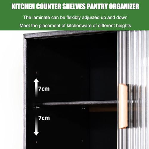 Bamboo Kitchen Pantry Cabinet with Doors, Sideboard Storage Shelving, Countertop Cupboard for Food, Dish Rack, and Bread Storage Bin - Stylish & Functional