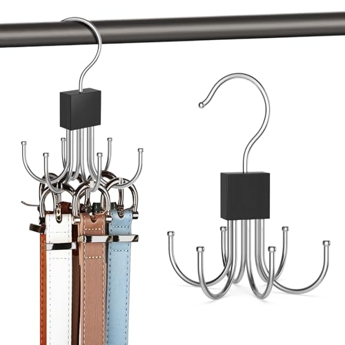 Belt Hanger, 2PCS Belt Organizer for Closet 360° Rotatable Max 48 Belt Storage Rack Space Saving Closet Organizers and Storage for Belt, Bra, Tank Top, Tie, Scarf, Purse