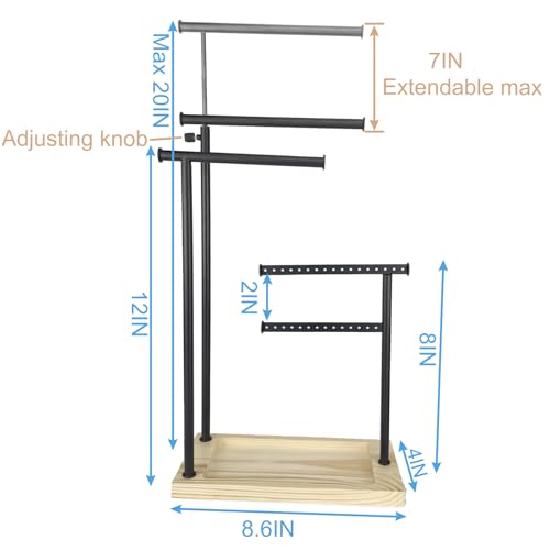 4-Tier Jewelry Organizer Stand with Hooks & Wood Box