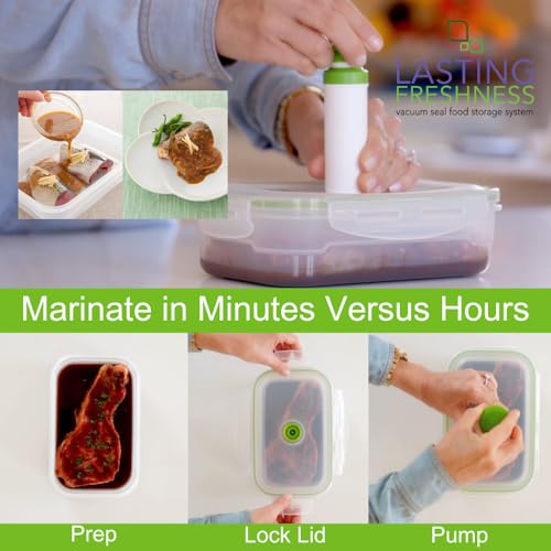 Lasting Freshness Vacuum Seal Food Storage Containers with Hand Pump – BPA-Free Plastic, Airtight Meal Prep & Leftovers Containers, Keep Food Fresh 5X Longer