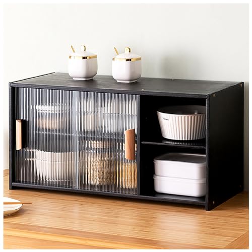 Bamboo Kitchen Pantry Cabinet with Doors, Sideboard Storage Shelving, Countertop Cupboard for Food, Dish Rack, and Bread Storage Bin - Stylish & Functional