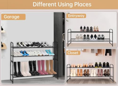 3-Tier Stackable Metal Shoe Rack for Closet & Entryway