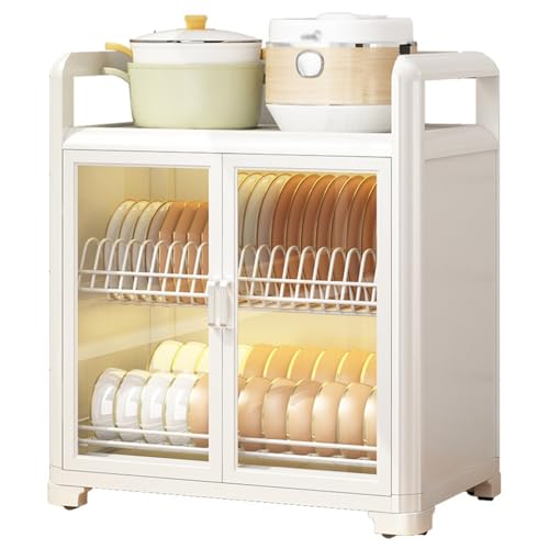 Bamboo Kitchen Pantry Cabinet with Doors, Sideboard Storage Shelving, Countertop Cupboard for Food, Dish Rack, and Bread Storage Bin - Stylish & Functional