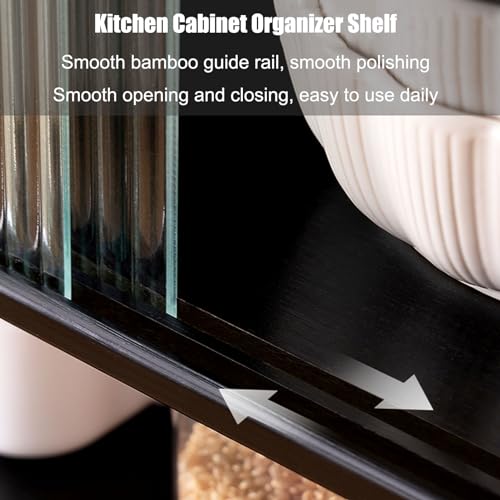 Bamboo Kitchen Pantry Cabinet with Doors, Sideboard Storage Shelving, Countertop Cupboard for Food, Dish Rack, and Bread Storage Bin - Stylish & Functional