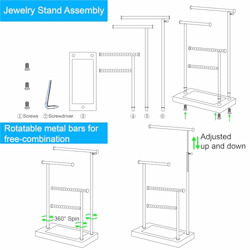 4-Tier Jewelry Organizer Stand with Hooks & Wood Box