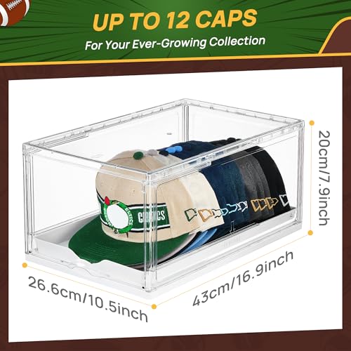 Vtopmart Hat Organizer for Baseball Caps, Clear Hats Holder Box with Drawer, Large Cap Storage with Sliding Tray, Stackable Rack Display Case with Magnetic Door, Each Holds 12 Hats