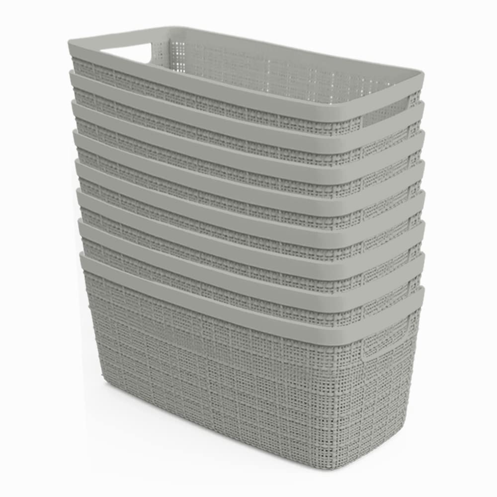 Curver Jute Decorative Plastic Organization and Storage Basket Perfect Bins for Home Office, Closet Shelves, Kitchen Pantry and All Bedroom Essentials