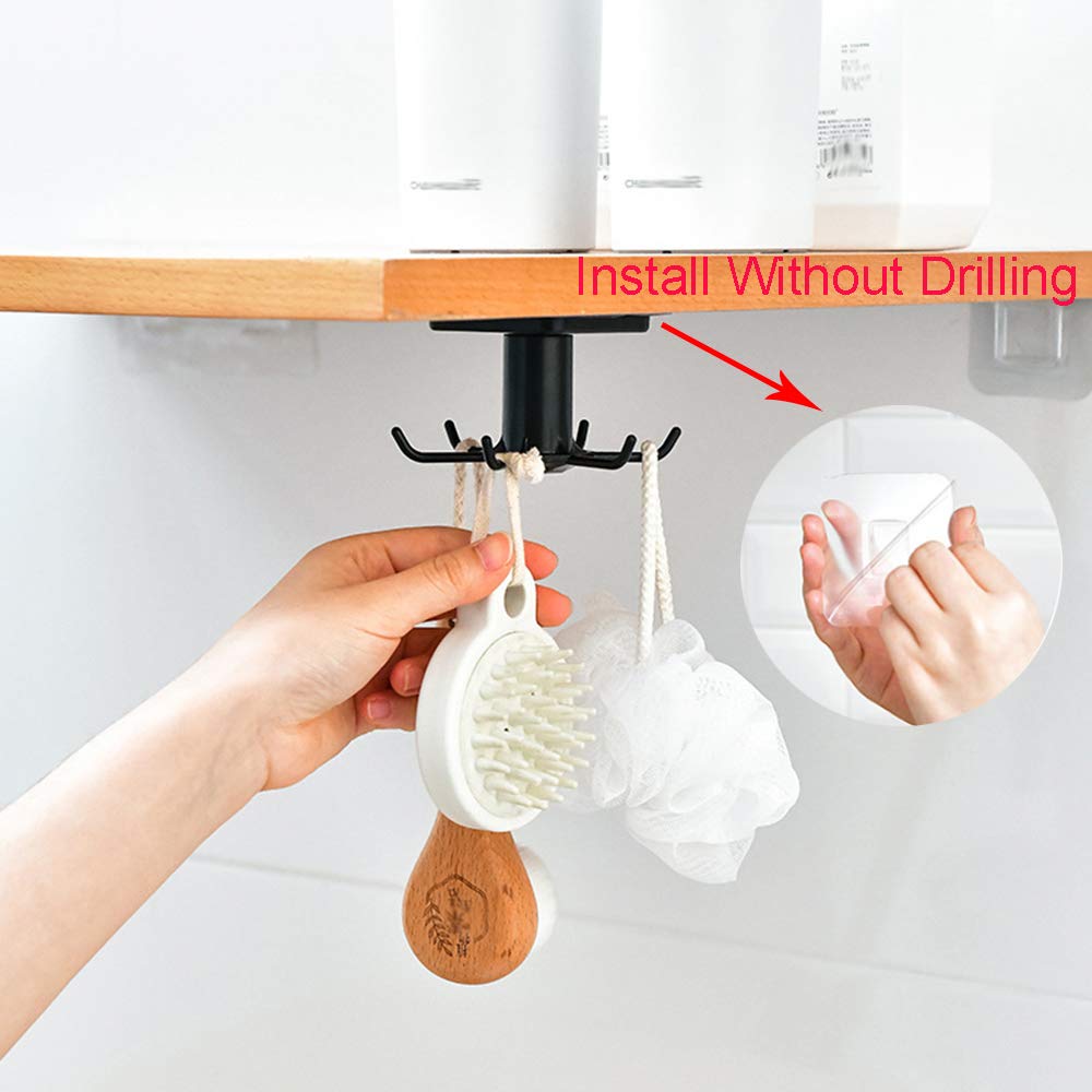 2-Pack 360° Rotating Under-Cabinet Utensil Hooks