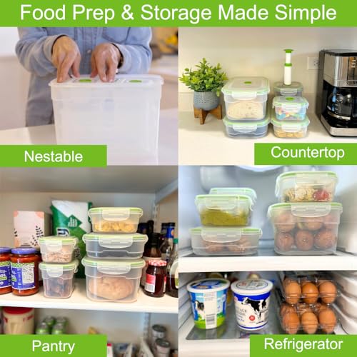 Lasting Freshness Vacuum Seal Food Storage Containers with Hand Pump – BPA-Free Plastic, Airtight Meal Prep & Leftovers Containers, Keep Food Fresh 5X Longer