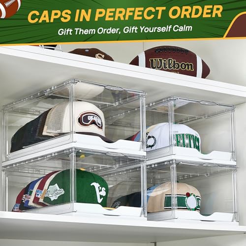 Stackable Clear Hat Organizer Box with Sliding Drawer