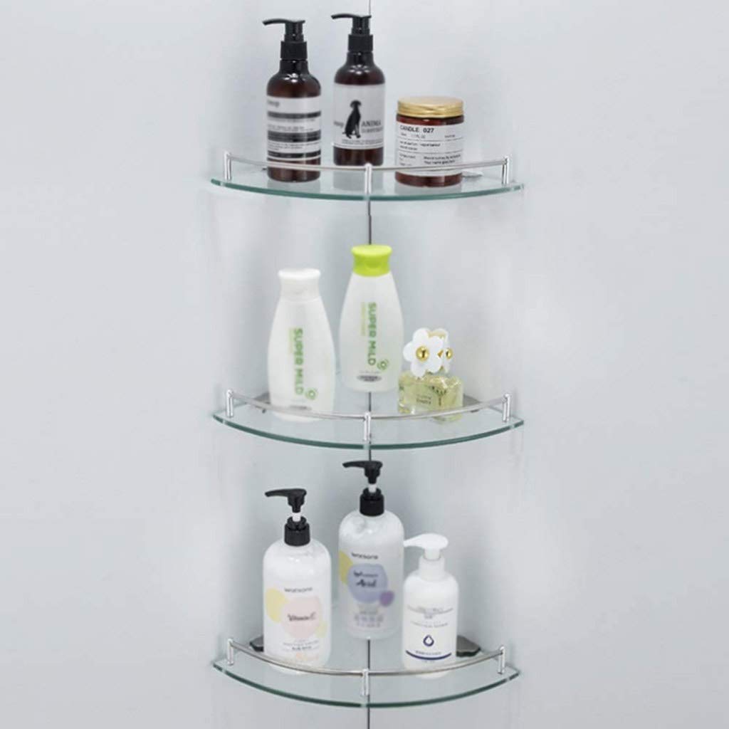 Wall-Mounted Tempered Glass Corner Shower Caddy Shelf