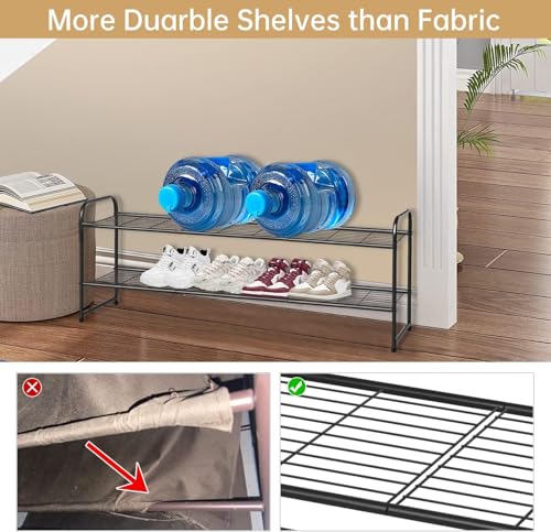 KEETDY 3-Tier Long Shoe Rack for Closet Metal Shoe Organizer for Entryway, Wide Stackable Shoe Storage Shelf with Sturdy Wire Grid for Closet Floor, Bedroom