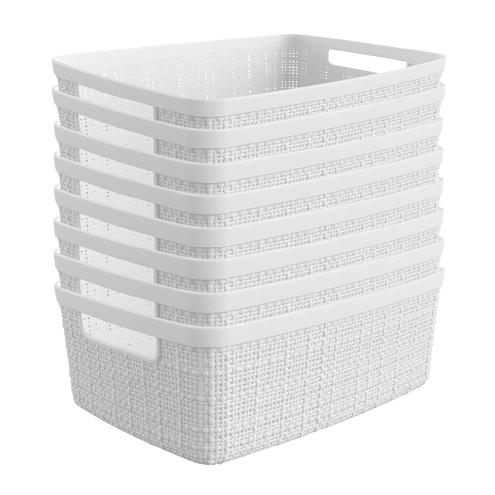 Curver Jute Decorative Plastic Organization and Storage Basket Perfect Bins for Home Office, Closet Shelves, Kitchen Pantry and All Bedroom Essentials