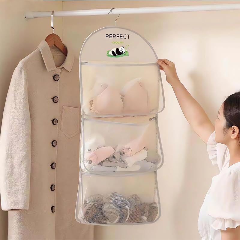 Multi-Layer Hanging Mesh Organizer with Metal Hanger