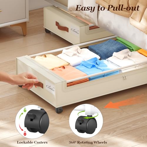 Large Rolling Under-Bed Storage Bin with Clear Lid & Metal Frame