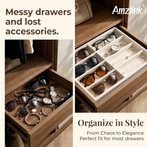 8-Slot Velvet Sunglasses & Jewelry Organizer Tray