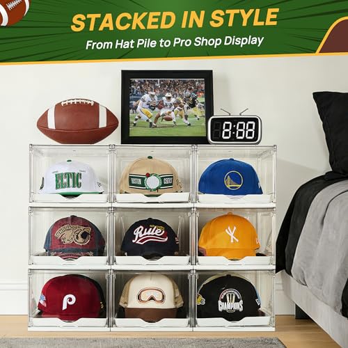 Stackable Clear Hat Organizer Box with Sliding Drawer