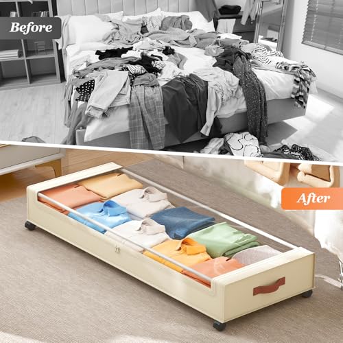Large Rolling Under-Bed Storage Bin with Clear Lid & Metal Frame
