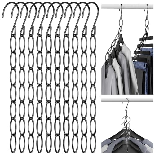 NiHome Space Saving Hangers 10-Pack, Metal Closet Organizer with Safety Cap, 7-Loop Retractable Design for Compact Storage. Ideal for Travel, Dorm & Office. Wrinkle-Reducing for All Garments