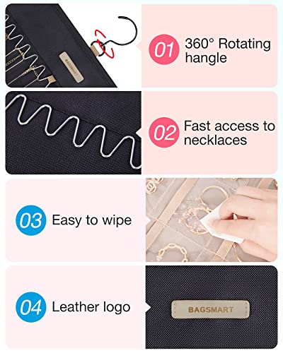 BAGSMART Hanging Jewelry Organizer Roll Travel Jewelry Organizer
