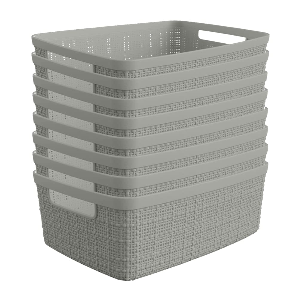 Curver Jute Decorative Plastic Organization and Storage Basket Perfect Bins for Home Office, Closet Shelves, Kitchen Pantry and All Bedroom Essentials