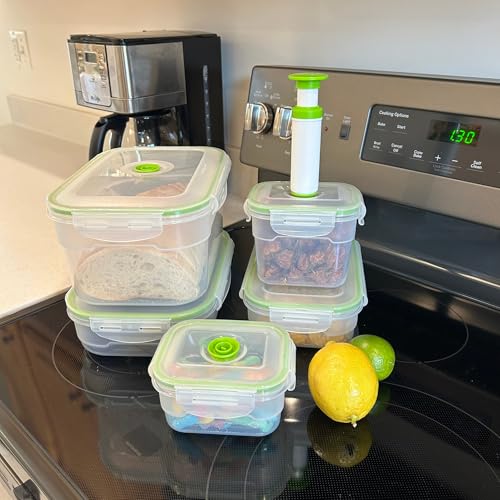 Lasting Freshness Vacuum Seal Food Storage Containers with Hand Pump – BPA-Free Plastic, Airtight Meal Prep & Leftovers Containers, Keep Food Fresh 5X Longer