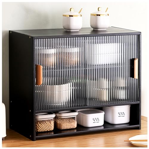 Bamboo Kitchen Pantry Cabinet with Doors, Sideboard Storage Shelving, Countertop Cupboard for Food, Dish Rack, and Bread Storage Bin - Stylish & Functional