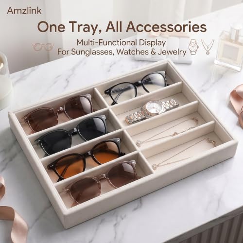 8-Slot Velvet Sunglasses & Jewelry Organizer Tray