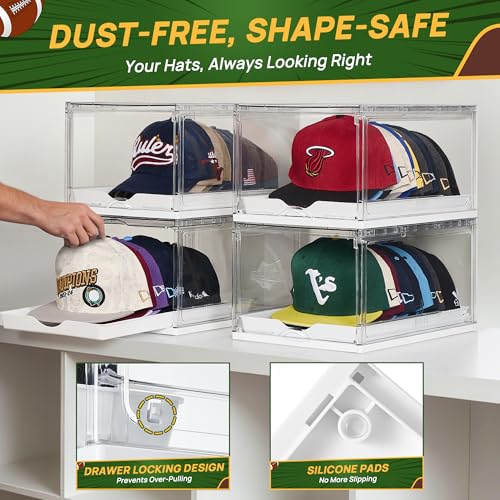 Stackable Clear Hat Organizer Box with Sliding Drawer