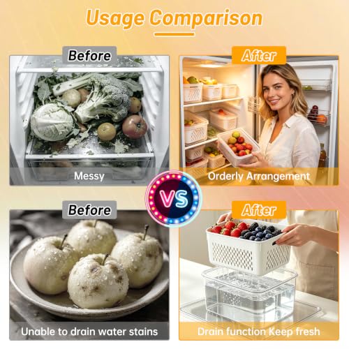 IKKAB 3 Pack Fruit Storage Containers for Fridge with Removable Colander