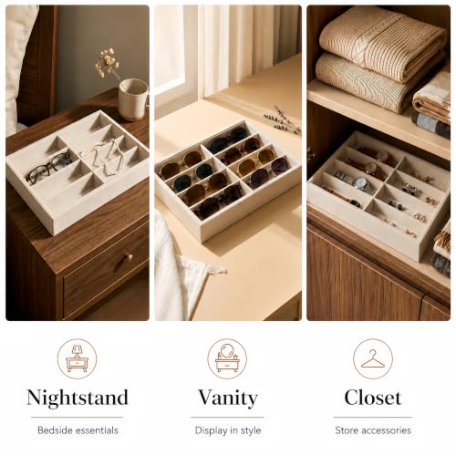 8-Slot Velvet Sunglasses & Jewelry Organizer Tray
