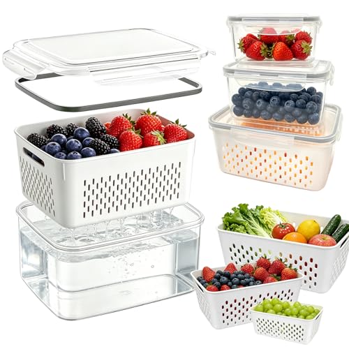 IKKAB 3 Pack Fruit Storage Containers for Fridge with Removable Colander