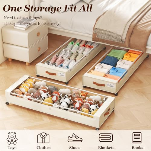 Large Rolling Under-Bed Storage Bin with Clear Lid & Metal Frame