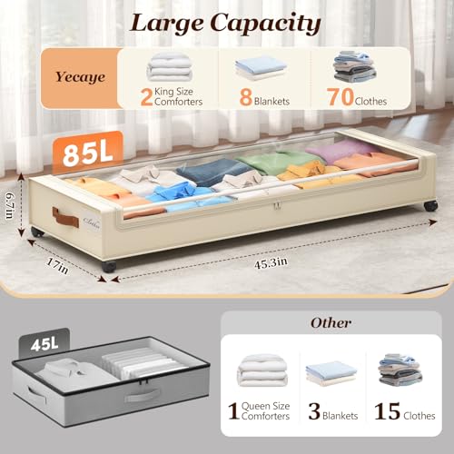 Large Rolling Under-Bed Storage Bin with Clear Lid & Metal Frame