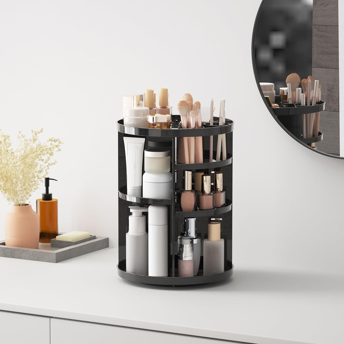 8-Tier Rotating Makeup & Skincare Organizer with Brush Holder