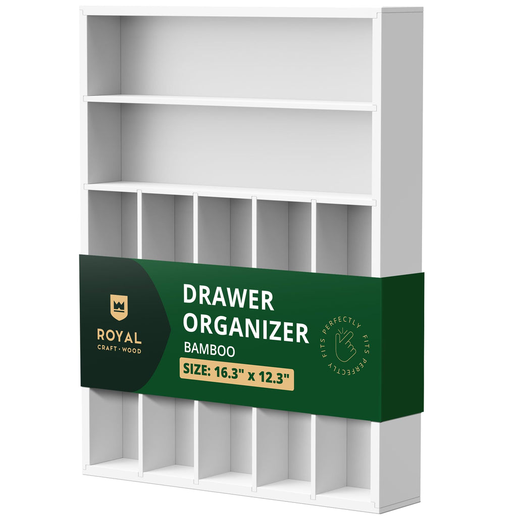 ROYAL CRAFT WOOD Luxury Bamboo Kitchen Drawer Organizer - Silverware Organizer - Utensil Holder and Cutlery Tray with Grooved Drawer Dividers for Flatware and Kitchen Utensils