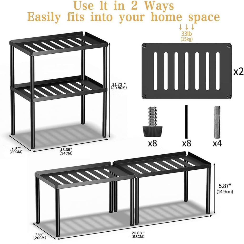 DwellDeal Cabinet Organizer Shelf, 2 Tier Kitchen Cabinet Organizer with Stackable Cabinet Shelves for Kitchen Countertop Storage, Metal Kitchen Shelf Organizer for Spice, Pantry & Under Sink White