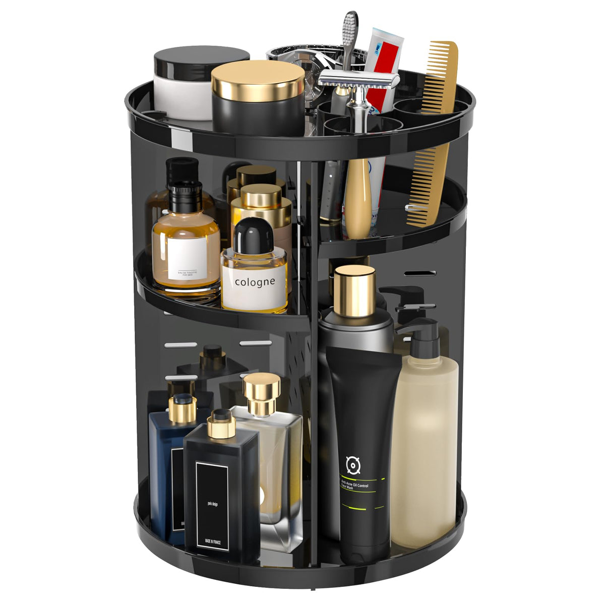 8-Tier Rotating Makeup & Skincare Organizer with Brush Holder