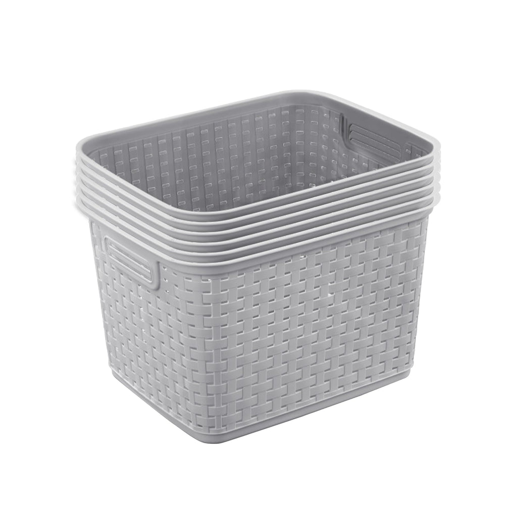 Tall Woven Plastic Storage Basket with Handles - Gray