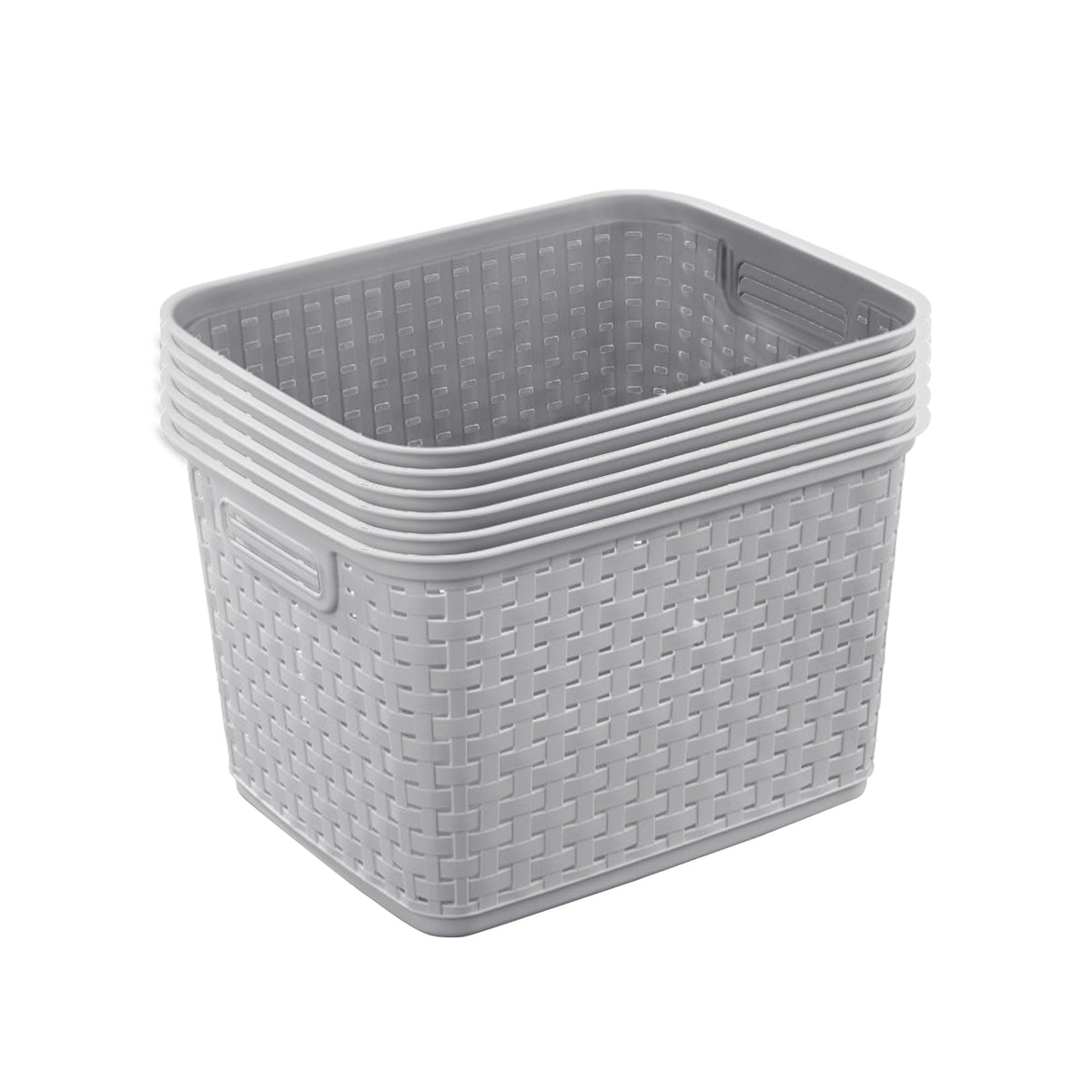 Tall Woven Plastic Storage Basket with Handles - Gray