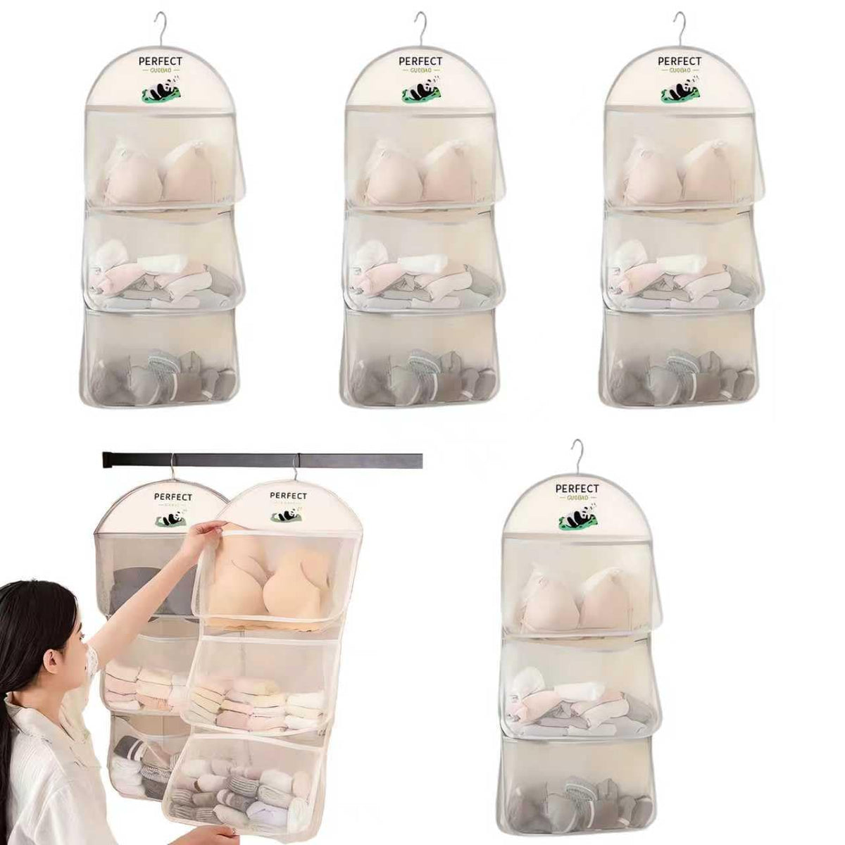 Multi-Layer Hanging Mesh Organizer with Metal Hanger