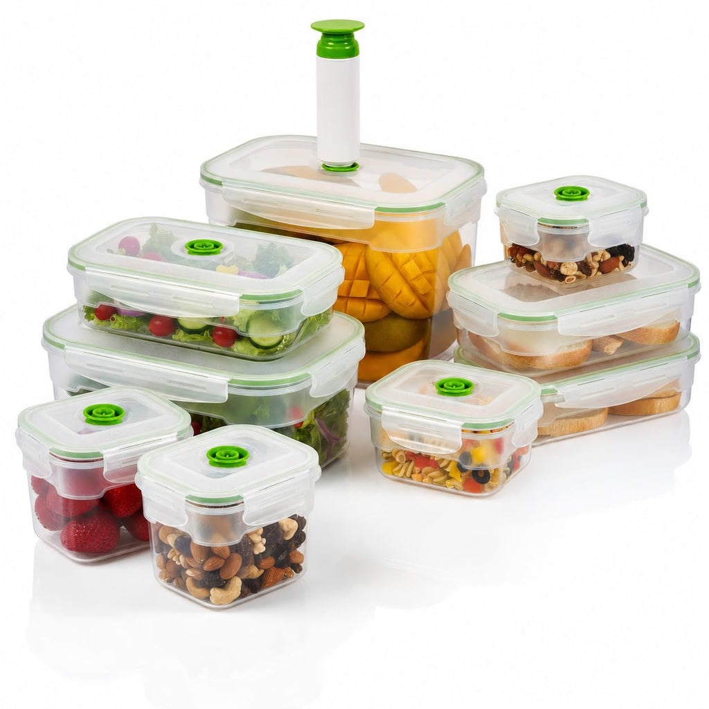 Lasting Freshness Vacuum Seal Food Storage Containers with Hand Pump – BPA-Free Plastic, Airtight Meal Prep & Leftovers Containers, Keep Food Fresh 5X Longer