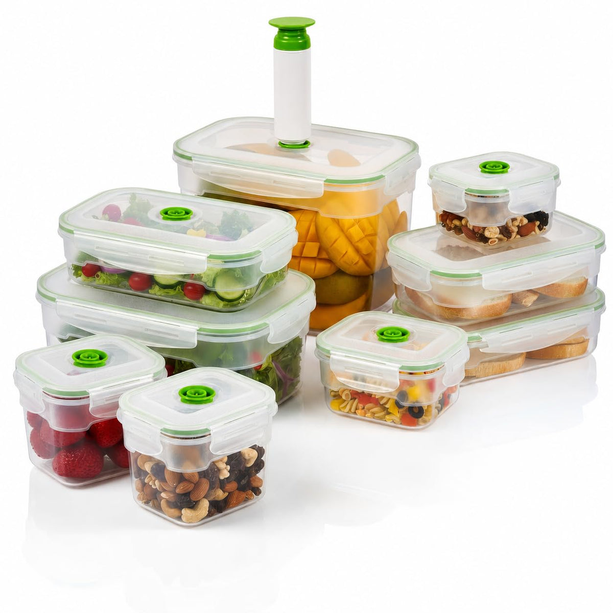 Lasting Freshness Vacuum Seal Food Storage Containers with Hand Pump – BPA-Free Plastic, Airtight Meal Prep & Leftovers Containers, Keep Food Fresh 5X Longer