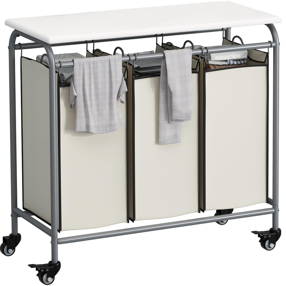 135L 3-Section Laundry Hamper & Clothes Sorter
