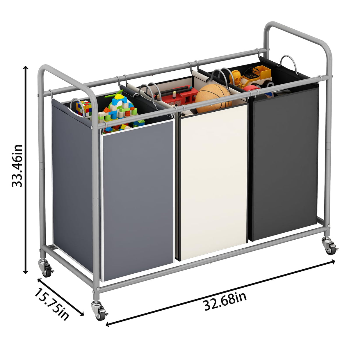 135L 3-Section Laundry Hamper & Clothes Sorter