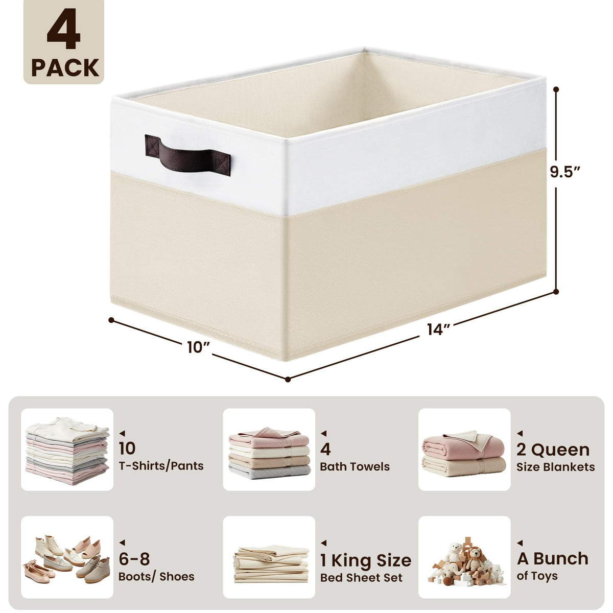 Large Fabric Storage Baskets with Handles for Shelves