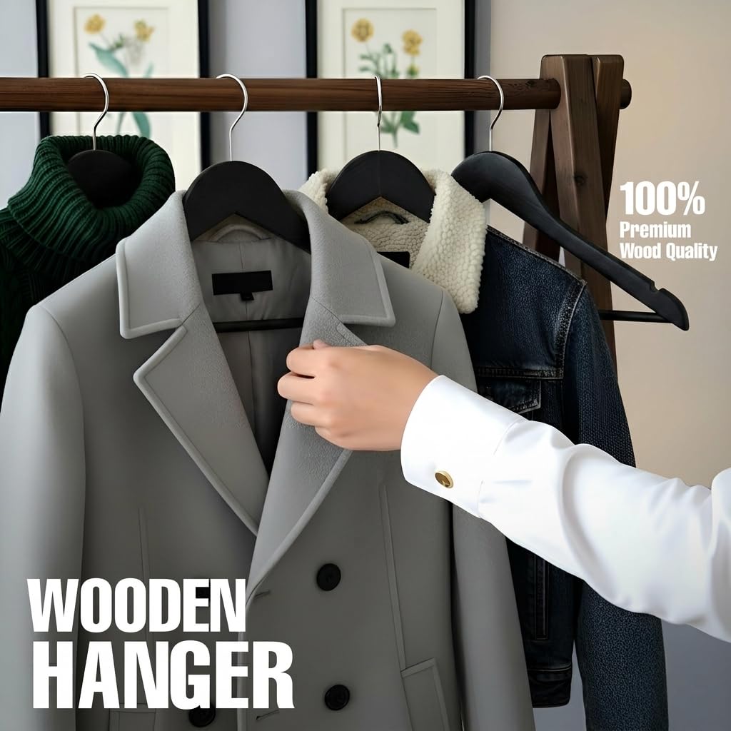 Premium Wooden Hangers with 360° Rotating Hooks
