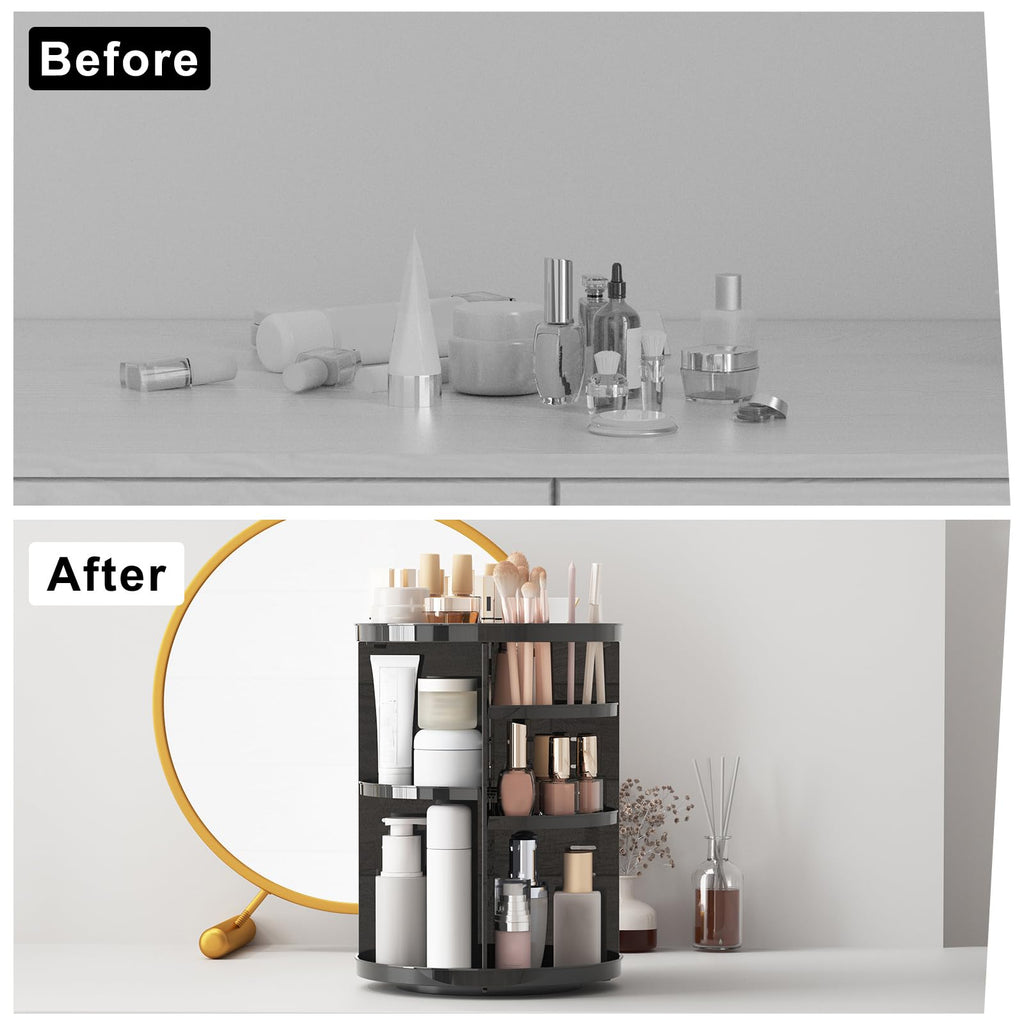8-Tier Rotating Makeup & Skincare Organizer with Brush Holder