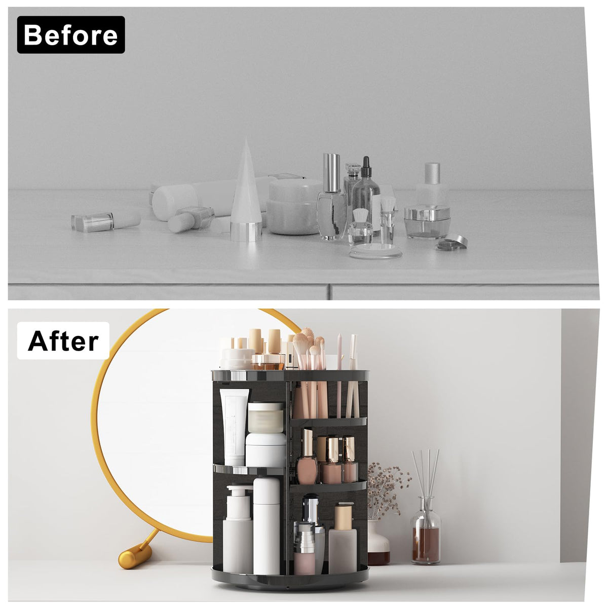 8-Tier Rotating Makeup & Skincare Organizer with Brush Holder